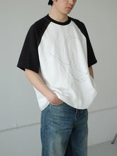 Carregar imagem no visualizador da galeria, Line Print T-Shirt Short Sleeves Raglan Sleeves
