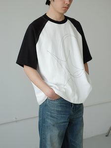 Line Print T-Shirt Short Sleeves Raglan Sleeves
