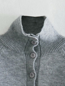 Turtleneck Buttoned Wool Knit Pullover Super Short Sweater