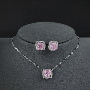 Square Ornament Luxury Ear Stud Necklace