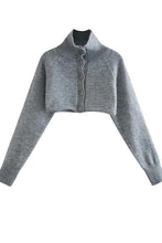 Carregar imagem no visualizador da galeria, Turtleneck Buttoned Wool Knit Pullover Super Short Sweater
