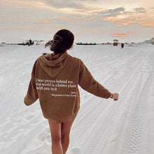 Carregar imagem no visualizador da galeria, Dear Person Behind Me,the World Is A Better Place,with You In It,love,the Person In Front Of You,Women&#39;s Plush Letter Printed Kangaroo Pocket Drawstring Printed Hoodie Unisex Trendy Hoodies
