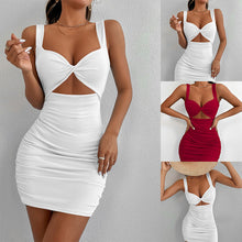 Carregar imagem no visualizador da galeria, Solid Color New Dress Square Neck Sleeveless High Waist Short Section Intellectual Wind Package Hip Dress
